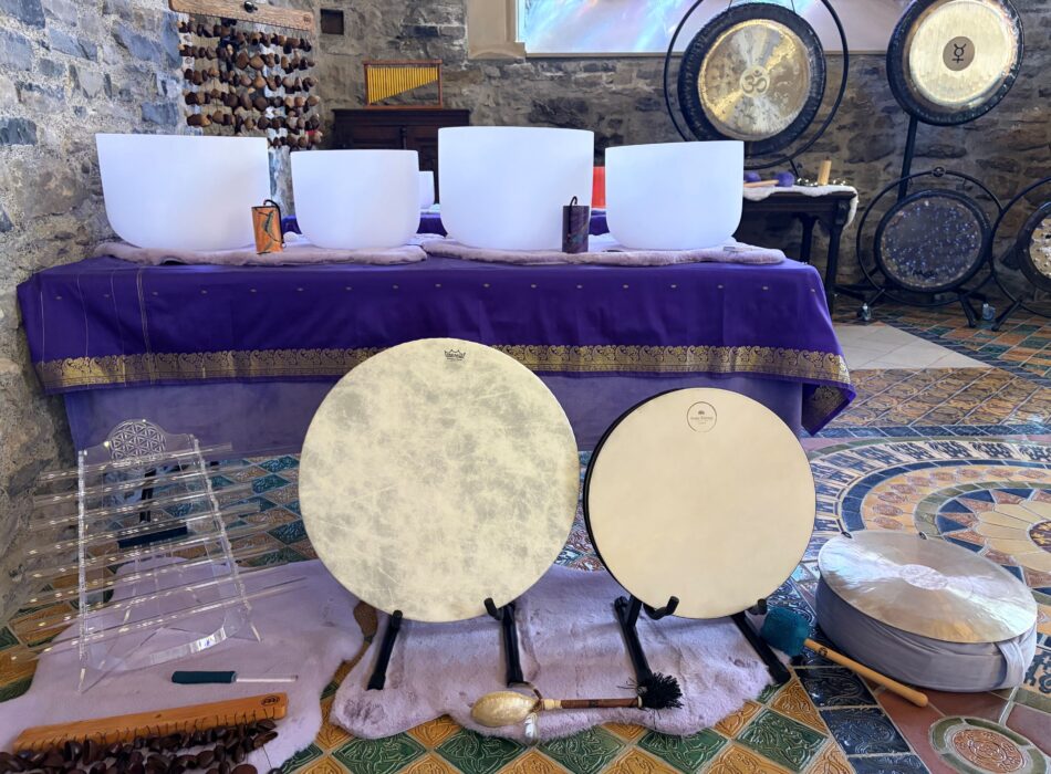 Sound bath instruments layed out